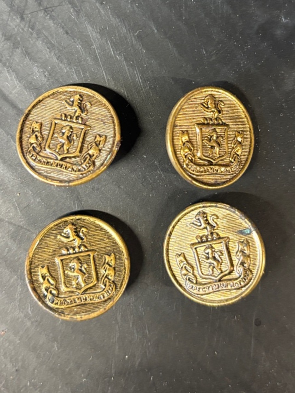 Set of 4 Gold Tone Crest Buttons